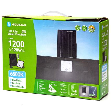 Aigostar - Soldrevet LED projektør dæmpbar med sensor LED/120W/3,4V 6500K IP66 8000 mAh + fjernbetjening