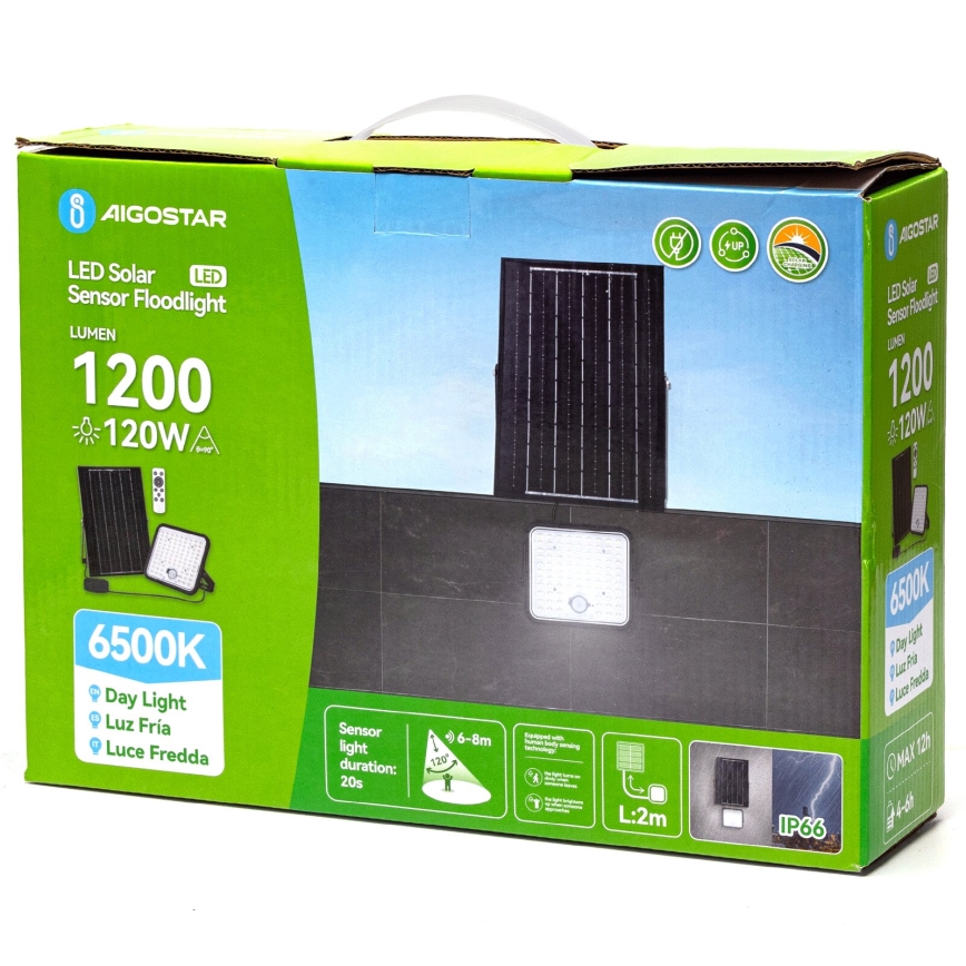 Aigostar - Soldrevet LED projektør dæmpbar med sensor LED/120W/3,4V 6500K IP66 8000 mAh + fjernbetjening