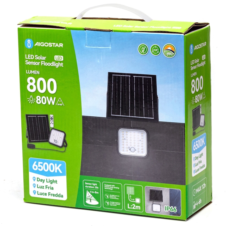 Aigostar - Soldrevet LED projektør dæmpbar med sensor LED/80W/3,4V IP66 + fjernbetjening