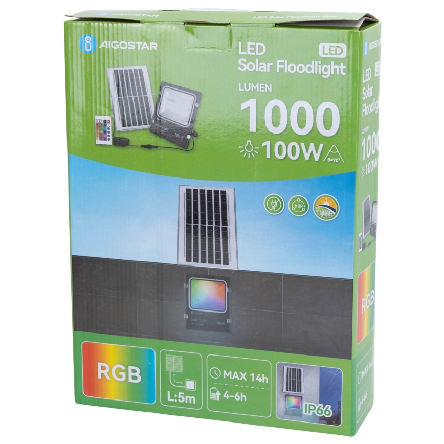 Aigostar - Soldrevet LED projektør m. RGB-farver dæmpbar LED/100W/3,2V IP66 + fjernbetjening