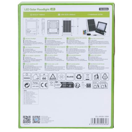Aigostar - Soldrevet LED projektør m. RGB-farver dæmpbar LED/100W/3,2V IP66 + fjernbetjening