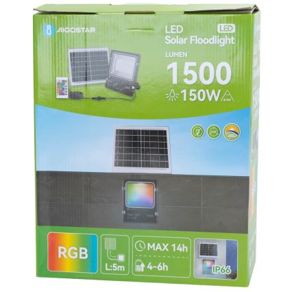 Aigostar - Soldrevet LED projektør m. RGB-farver dæmpbar LED/150W/3,2V IP66 + fjernbetjening