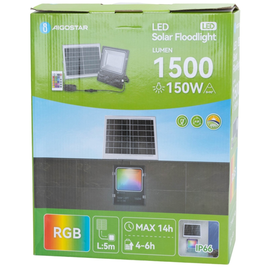 Aigostar - Soldrevet LED projektør m. RGB-farver dæmpbar LED/150W/3,2V IP66 + fjernbetjening
