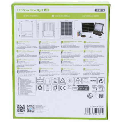 Aigostar - Soldrevet LED projektør m. RGB-farver dæmpbar LED/150W/3,2V IP66 + fjernbetjening