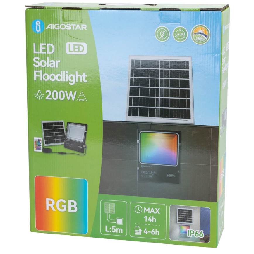 Aigostar - Soldrevet LED projektør m. RGB-farver dæmpbar LED/200W/3,2V IP66 + fjernbetjening