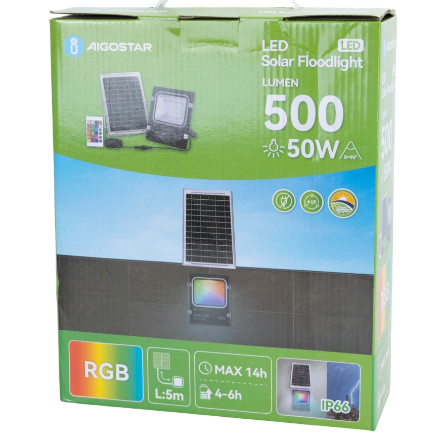 Aigostar - Soldrevet LED projektør m. RGB-farver dæmpbar LED/50W/3,2V IP66 + fjernbetjening