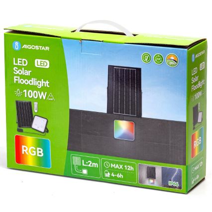 Aigostar - Soldrevet LED projektør m. RGBW-farver dæmpbar LED/100W/3,4V IP66 + fjernbetjening