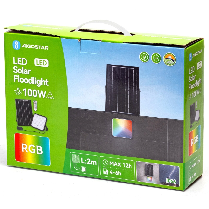 Aigostar - Soldrevet LED projektør m. RGBW-farver dæmpbar LED/100W/3,4V IP66 + fjernbetjening