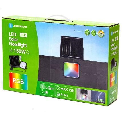 Aigostar - Soldrevet LED projektør m. RGBW-farver dæmpbar LED/150W/3,4V IP66 12000 mAh + fjernbetjening