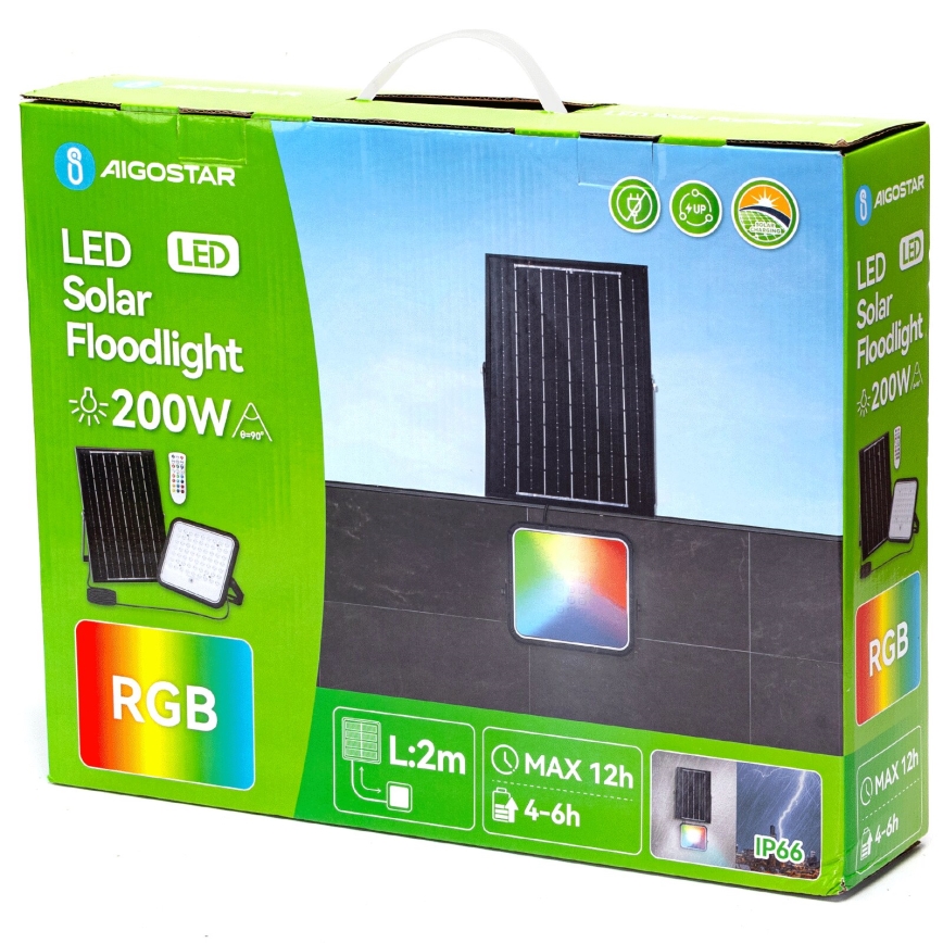 Aigostar - Soldrevet LED projektør m. RGBW-farver dæmpbar LED/200W/3,4V IP66 + fjernbetjening
