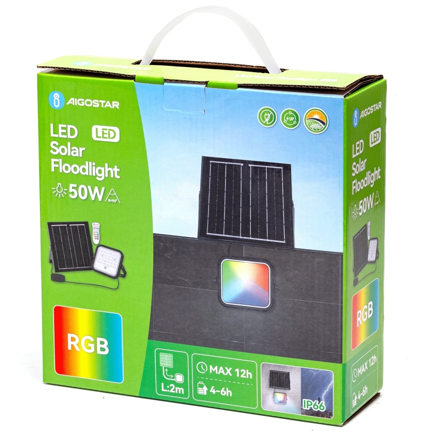 Aigostar - Soldrevet LED projektør m. RGBW-farver dæmpbar LED/50W/3,4V IP66 + fjernbetjening