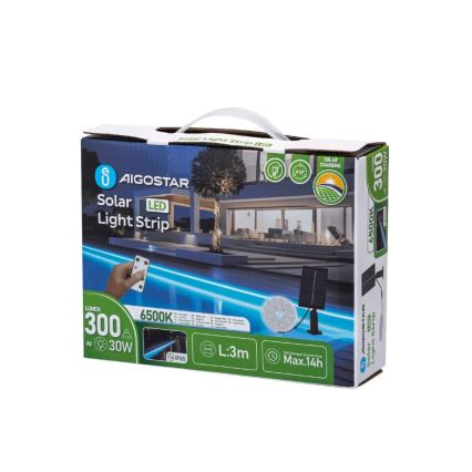 Aigostar - Soldrevet LED strip dæmpbar LED/1,6W/3,2V 3 m 1600 mAh 6500K IP65 + fjernbetjening