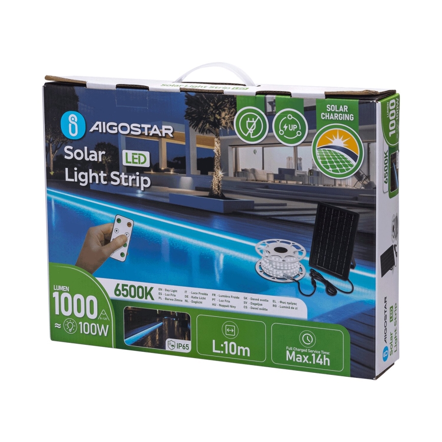 Aigostar - Soldrevet LED strip dæmpbar LED/20W/3,2V 20 m 2700K IP65 + fjernbetjening