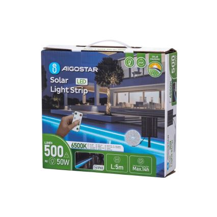 Aigostar - Soldrevet LED strip dæmpbar LED/5W/3,2V 5 m 6500K IP65 4000 mAh + fjernbetjening
