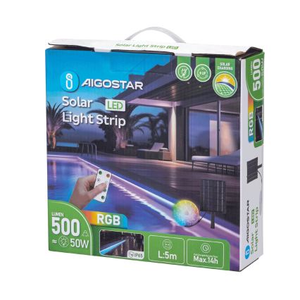 Aigostar - Soldrevet LED strip m. RGB-farver dæmpbar LED/5W/3,2V 5+2m IP65 4000 mAh + fjernbetjening