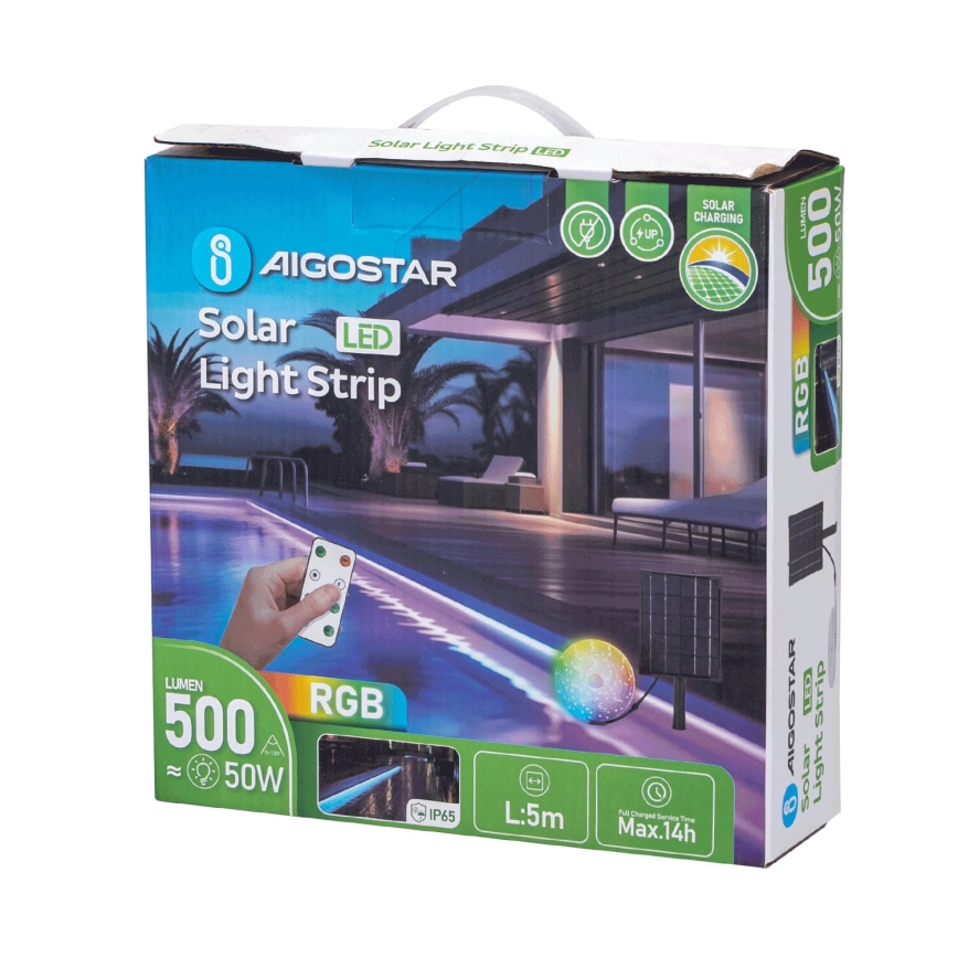 Aigostar - Soldrevet LED strip m. RGB-farver dæmpbar LED/5W/3,2V 5+2m IP65 4000 mAh + fjernbetjening