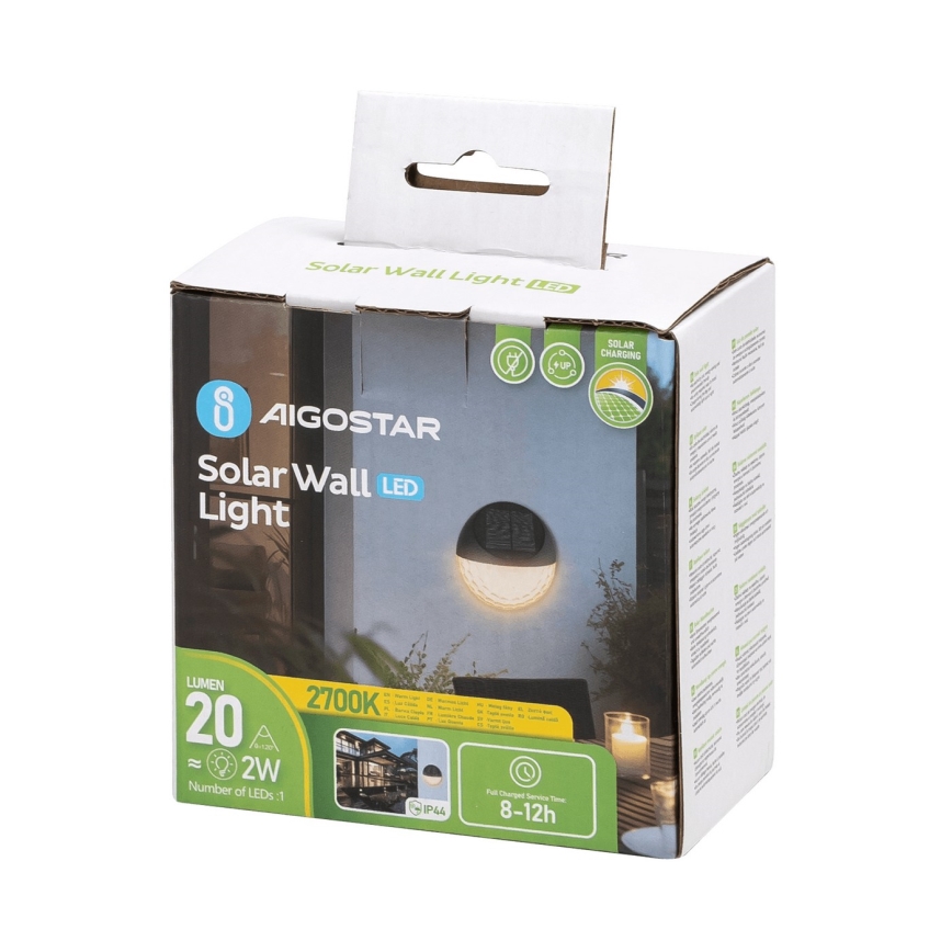 Aigostar - Soldrevet LED væglampe LED/2W/1,2V sort 2700K IP44