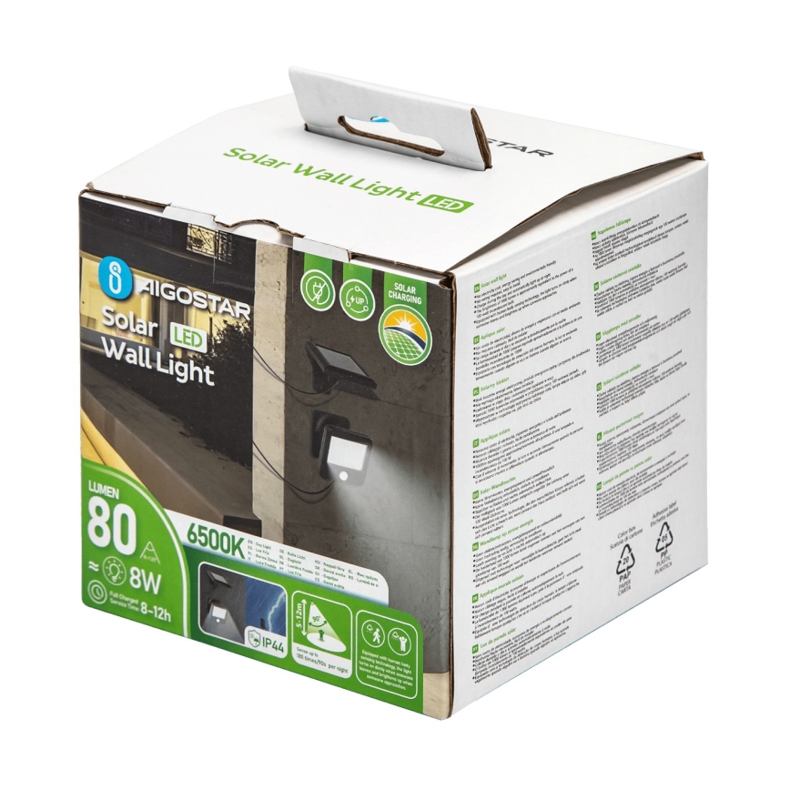 Aigostar - Soldrevet LED væglampe med sensor LED/0,64W/3,7V 600 mAh 6500K IP44