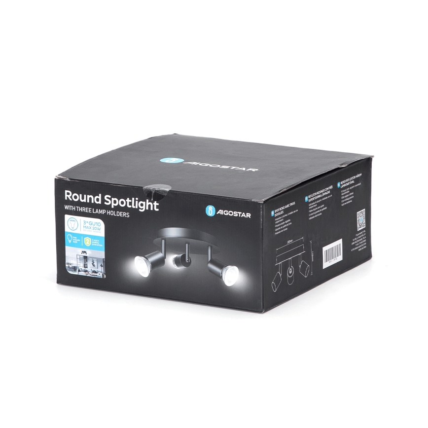 Aigostar - Spotarmatur 3xGU10/60W/230V sort