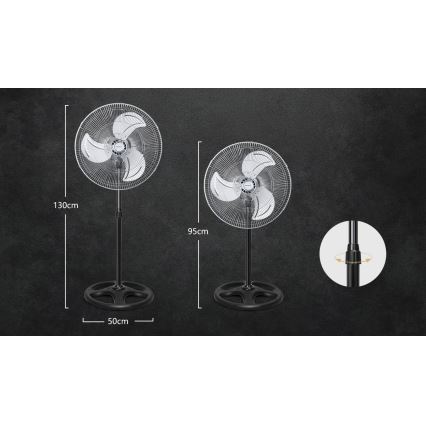 Aigostar - Stående ventilator 50 W/230 V, Ø 50 cm, krom/sort