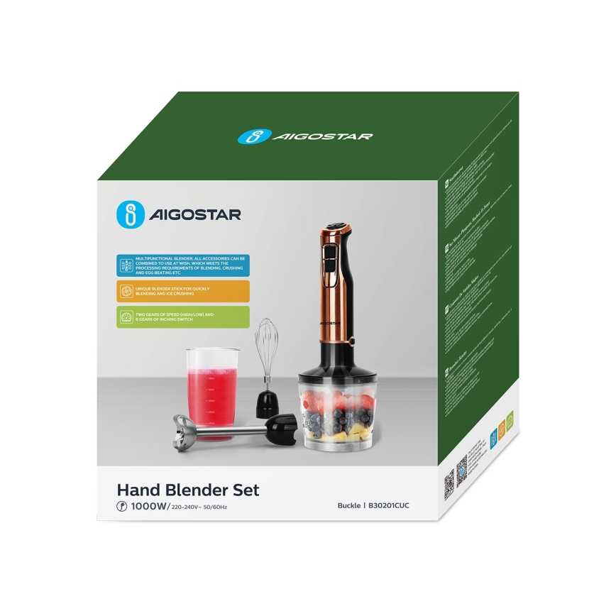 Aigostar - Stavblender 1000W/230V rose guldfarvet