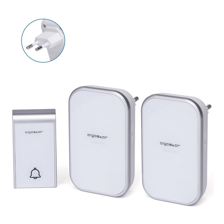 Aigostar - SÆT 2x Trådløs plugin-dørklokke 230V/12V IP44 hvid