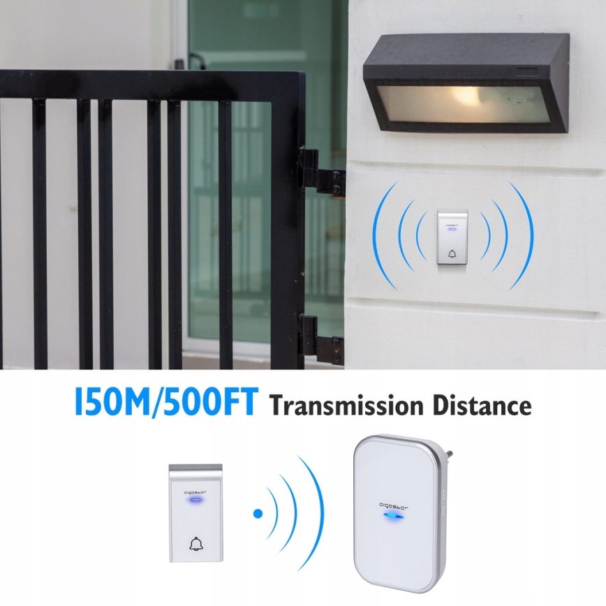 Aigostar - SÆT 2x Trådløs plugin-dørklokke 230V/12V IP44 hvid