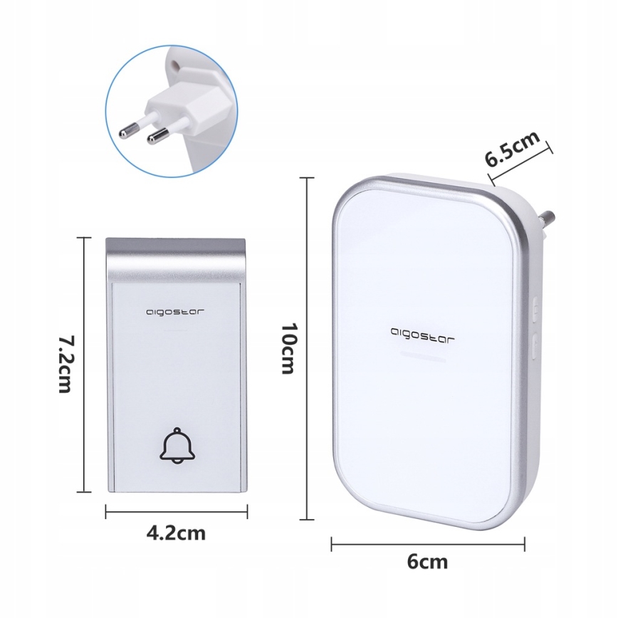 Aigostar - SÆT 2x Trådløs plugin-dørklokke 230V/12V IP44 hvid