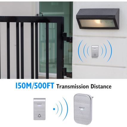 Aigostar - SÆT 2x Trådløs plugin-dørklokke 230V/12V IP44 sølvfarvet