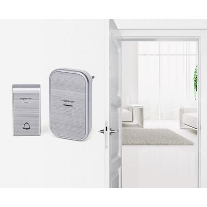 Aigostar - SÆT 2x Trådløs plugin-dørklokke 230V/12V IP44 sølvfarvet