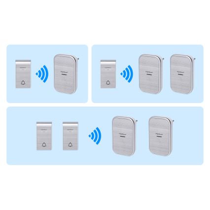 Aigostar - SÆT 2x Trådløs plugin-dørklokke 230V/12V IP44 sølvfarvet