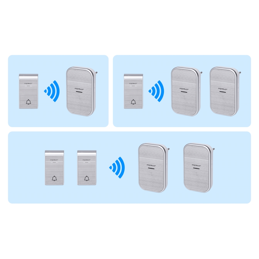 Aigostar - SÆT 2x Trådløs plugin-dørklokke 230V/12V IP44 sølvfarvet