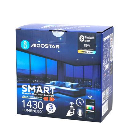 Aigostar - SÆT 3x LED indbygningslampe dæmpbar MESH LED/15W/230V 2700K-6500K diameter 17cm