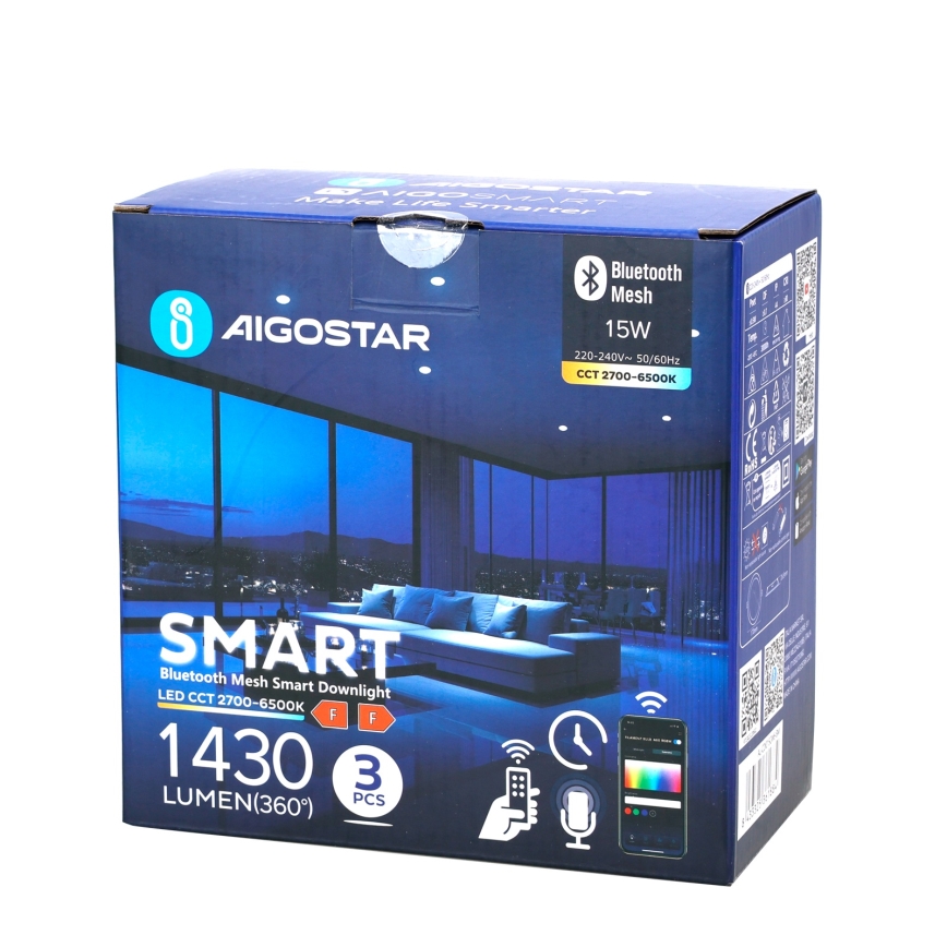 Aigostar - SÆT 3x LED indbygningslampe dæmpbar MESH LED/15W/230V 2700K-6500K diameter 17cm