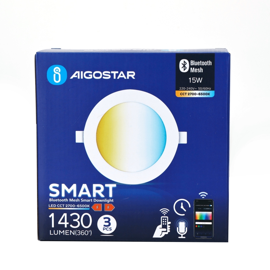 Aigostar - SÆT 3x LED indbygningslampe dæmpbar MESH LED/15W/230V 2700K-6500K diameter 17cm