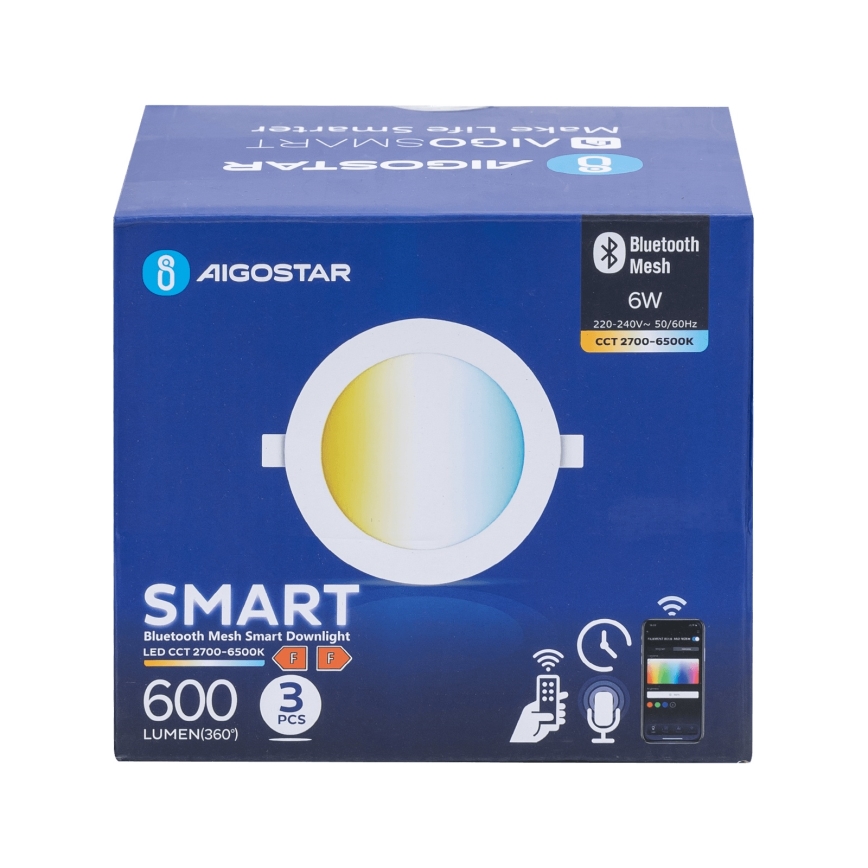 Aigostar - SÆT 3x LED indbygningslampe dæmpbar MESH LED/6W/230V 2700K-6500K diameter 11,5cm