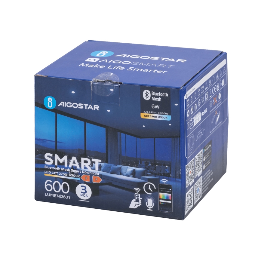 Aigostar - SÆT 3x LED indbygningslampe dæmpbar MESH LED/6W/230V 2700K-6500K diameter 11,5cm