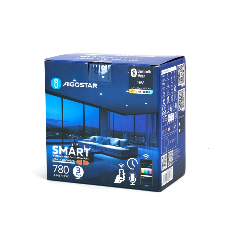 Aigostar - SÆT 3x LED indbygningslampe dæmpbar MESH LED/9W/230V 2700K-6500K diameter 14,5 cm