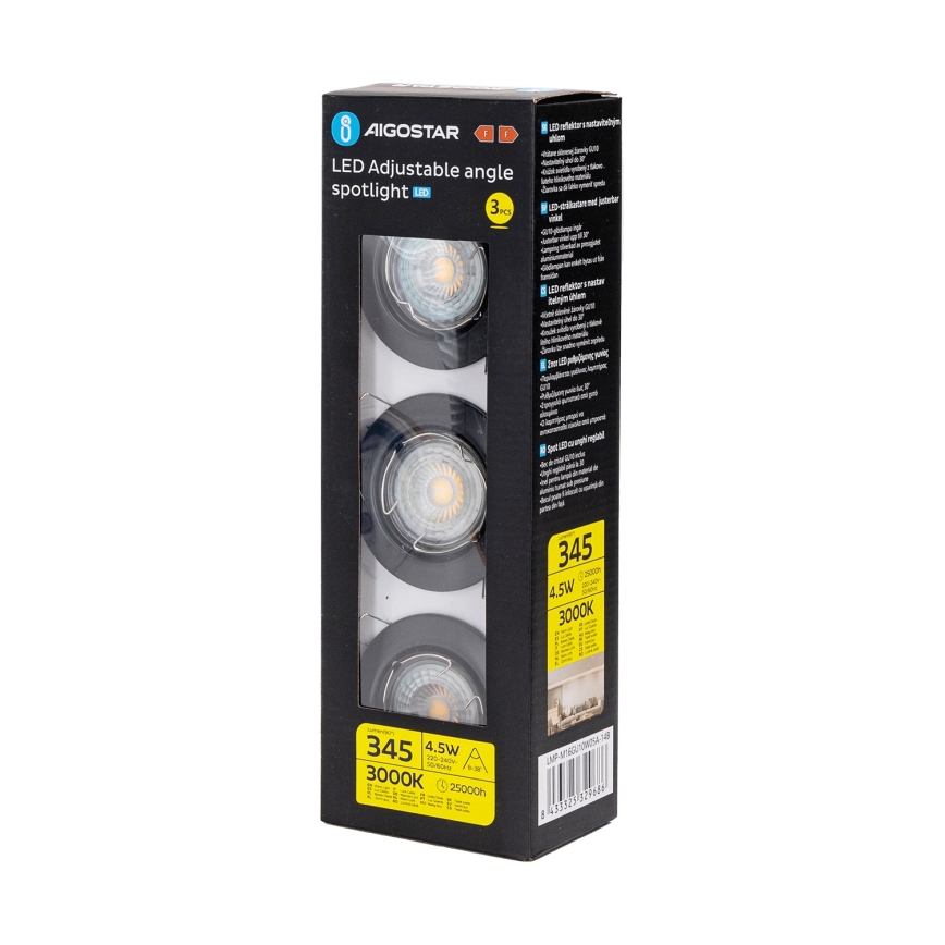 Aigostar - Sæt 3x LED indbygningsspot 1xGU10/4,5W/230V 3000K sort