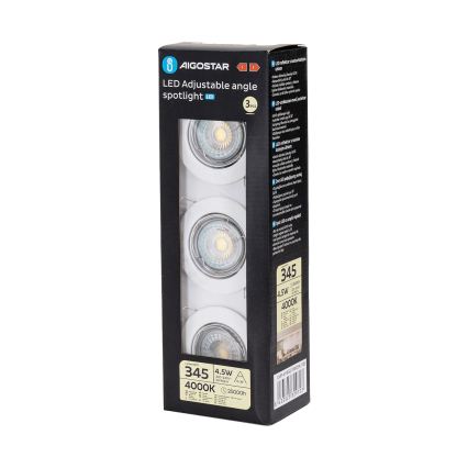 Aigostar - Sæt 3x LED indbygningsspot 1xGU10/4,5W/230V 4000K hvid