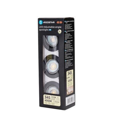 Aigostar - SÆT 3x LED indbygningsspot 1xGU10/4,5W/230V 4000K sort