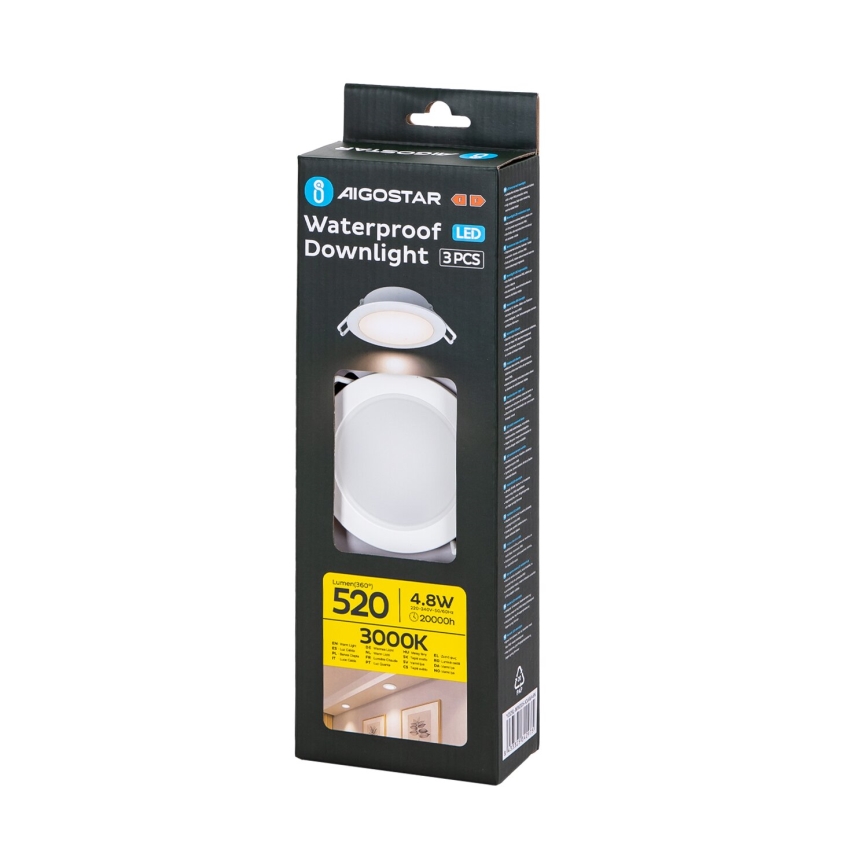Aigostar - SÆT 3x Udendørs LED indbygningslampe LED/4,8W/230V 3000K IP65 hvid