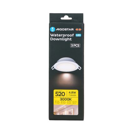 Aigostar - SÆT 3x Udendørs LED indbygningslampe LED/4,8W/230V 3000K IP65 hvid