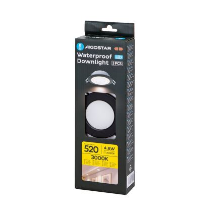 Aigostar - SÆT 3x Udendørs LED indbygningslampe LED/4,8W/230V 3000K IP65 sort