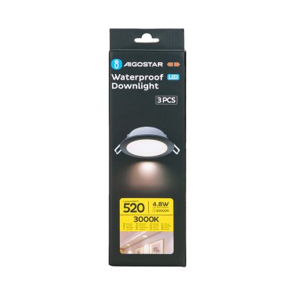 Aigostar - SÆT 3x Udendørs LED indbygningslampe LED/4,8W/230V 3000K IP65 sort