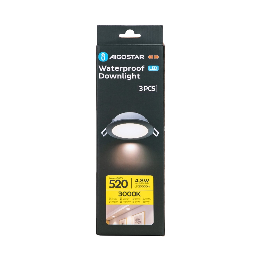 Aigostar - SÆT 3x Udendørs LED indbygningslampe LED/4,8W/230V 3000K IP65 sort