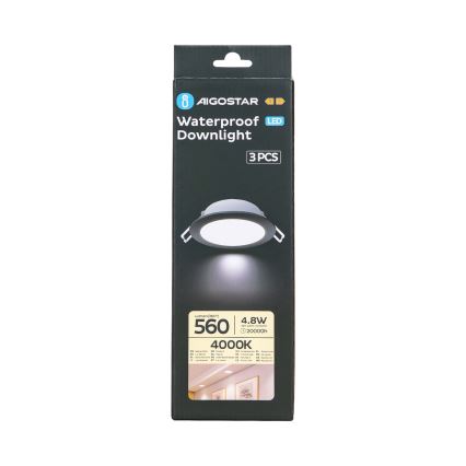 Aigostar - SÆT 3x Udendørs LED indbygningslampe LED/4,8W/230V 4000K IP65 sort