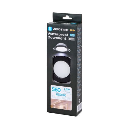 Aigostar - SÆT 3x Udendørs LED indbygningslampe LED/4,8W/230V 6500K IP65 sort