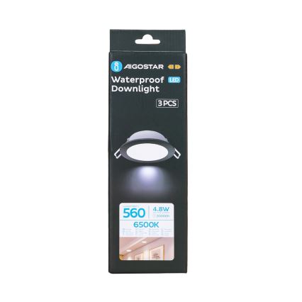 Aigostar - SÆT 3x Udendørs LED indbygningslampe LED/4,8W/230V 6500K IP65 sort