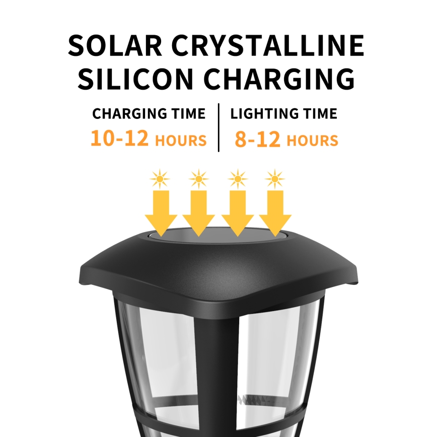 Aigostar - Sæt med 12 LED-solcellelamper LED/0,06W/2V 33,8 cm 6500K 100 mAh IP44 sort